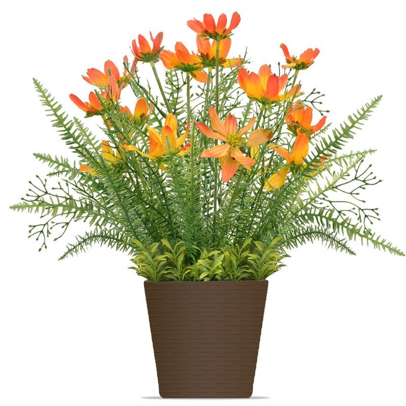 Luxsego Silk Artificial Flowers Coreopsis Faux Flowers, Potted Floral Decor for Garden, Wedding, Office Table Decor Idea for Her or Him, Decorative Home Accessories(14.7 in, Orange) - Image 1